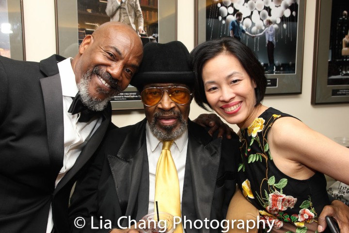 John Earl Jelks, Anthony Chisholm and Lia Chang at Manhattan Theatre Club's Tony Awards Party at the Samuel J. Friedman Theatre on June 11, 2017. Photo by Garth Kravits